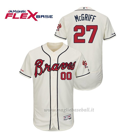 Maglia Baseball Uomo Atlanta Braves Fred Mcgriff 150th Aniversario Patch Autentico Flex Base Crema